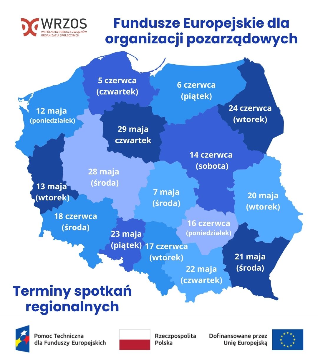 WRZOS - spotkania regionalne Fundusze Europejskie dla NGOs - MAPA PL